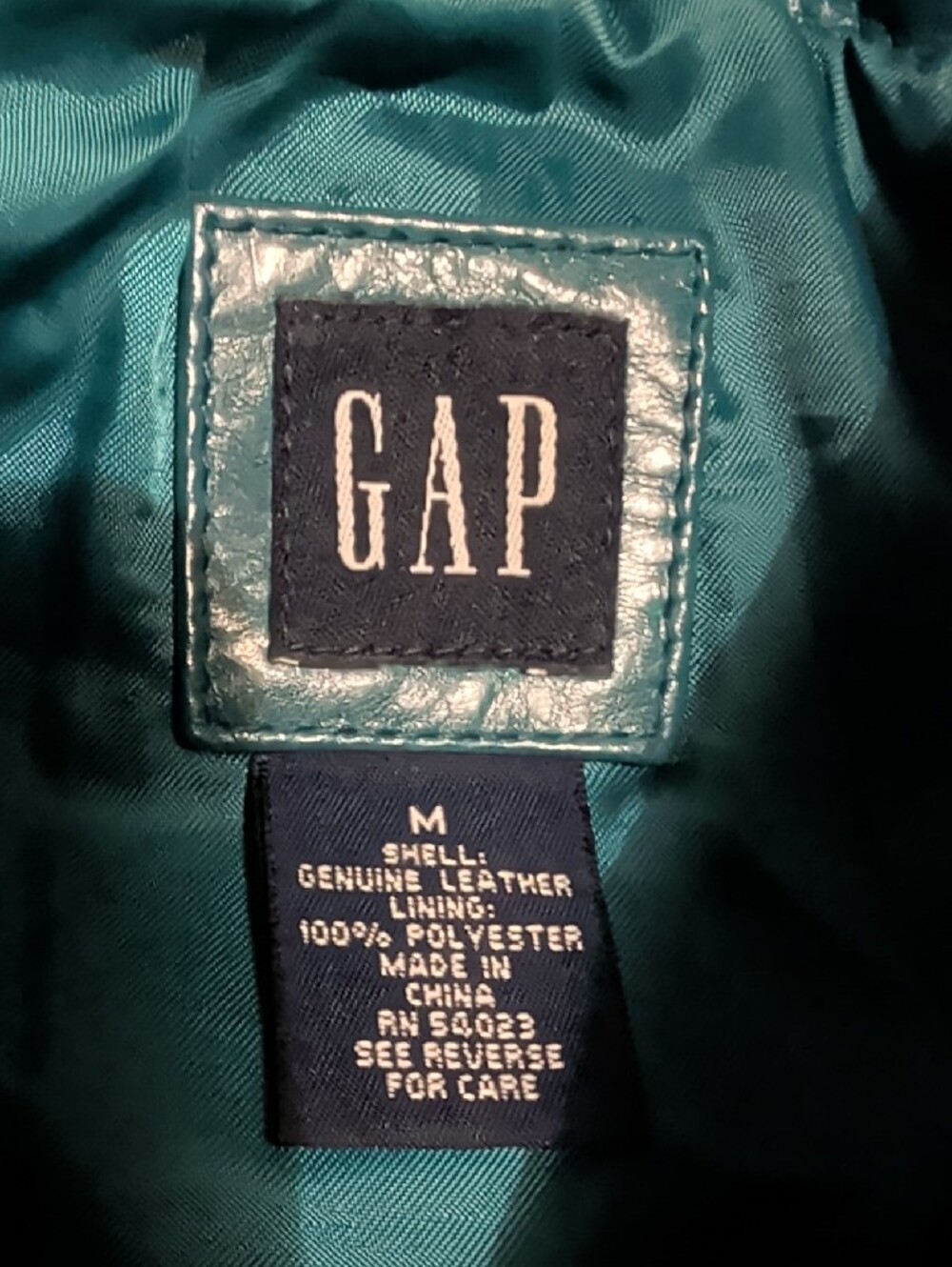Vintage GAP Teal Leather Button-Front Jacket Women's M- Fall 2000 Collection Y2K - Picture 10 of 11